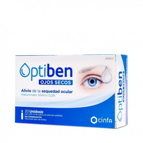 Optiben Ojos Secos Gotas Unidosis Sequedad Ocular 0.25 Ml 20 Ampollas