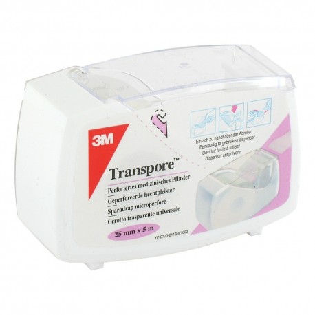 3M Esparadrapo Hipoalergico Transpore Plastico Corta Facil 5 M X 2,5 Cm